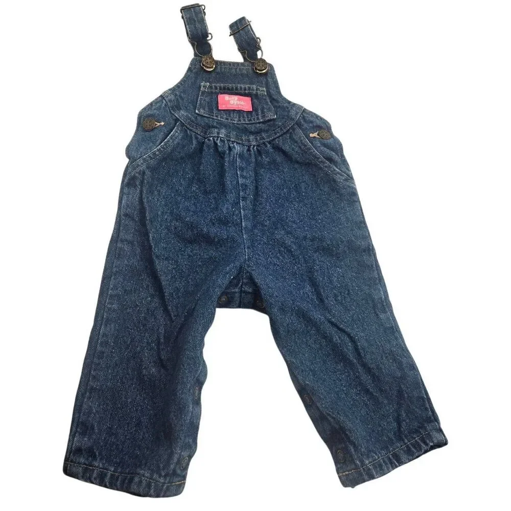Vintage OshKosh B'Gosh Overalls Denim Pink Logo Size 12 Months